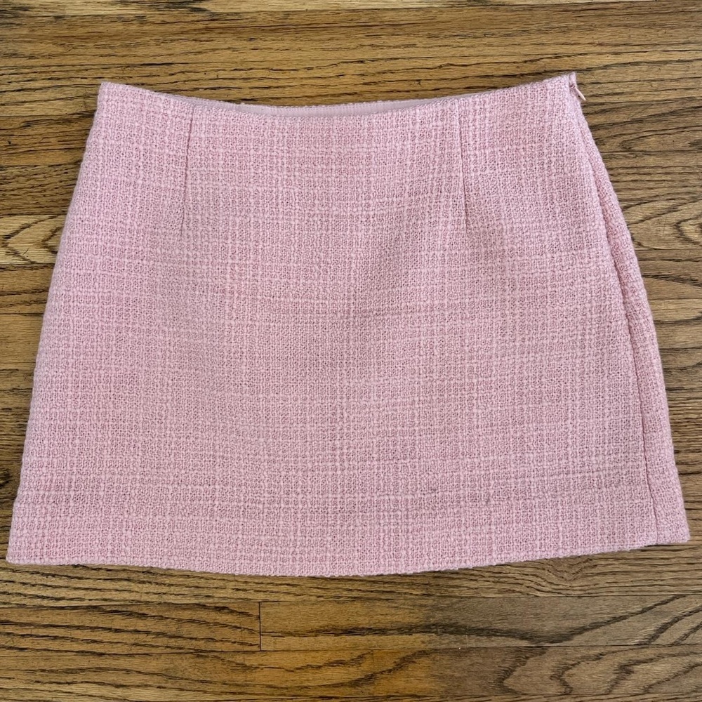 100% WOOL Tory Burch wool tweed baby pink mini skirt womens size 4 old money